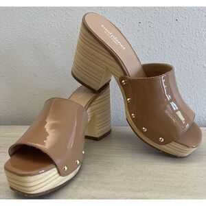 Cool Planet/Steve Madden Sz 8.5M Beige Patent Leather Restore Platform Sandals